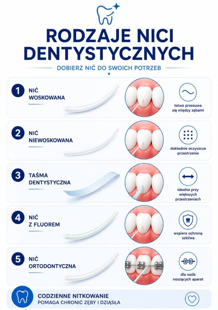 Rodzaje nici dentystycznych