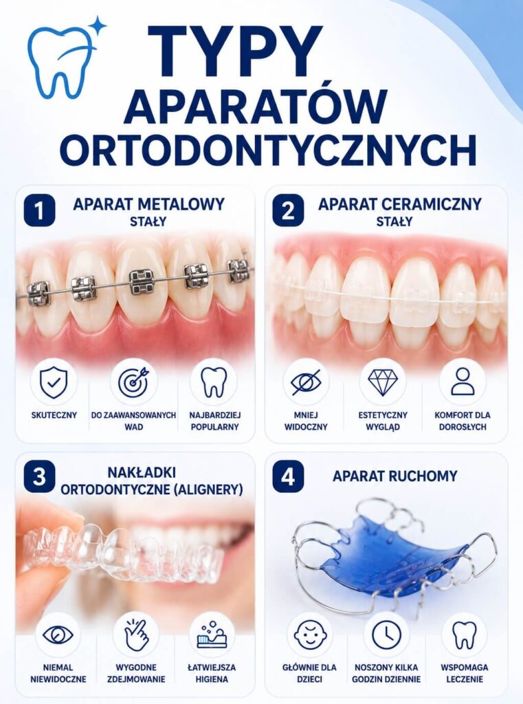 Różne typy aparatów ortodontycznych