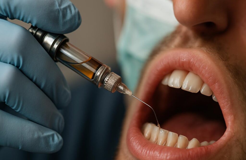 Znieczulenie u dentysty – podanie znieczulenia miejscowego przed leczeniem zęba
